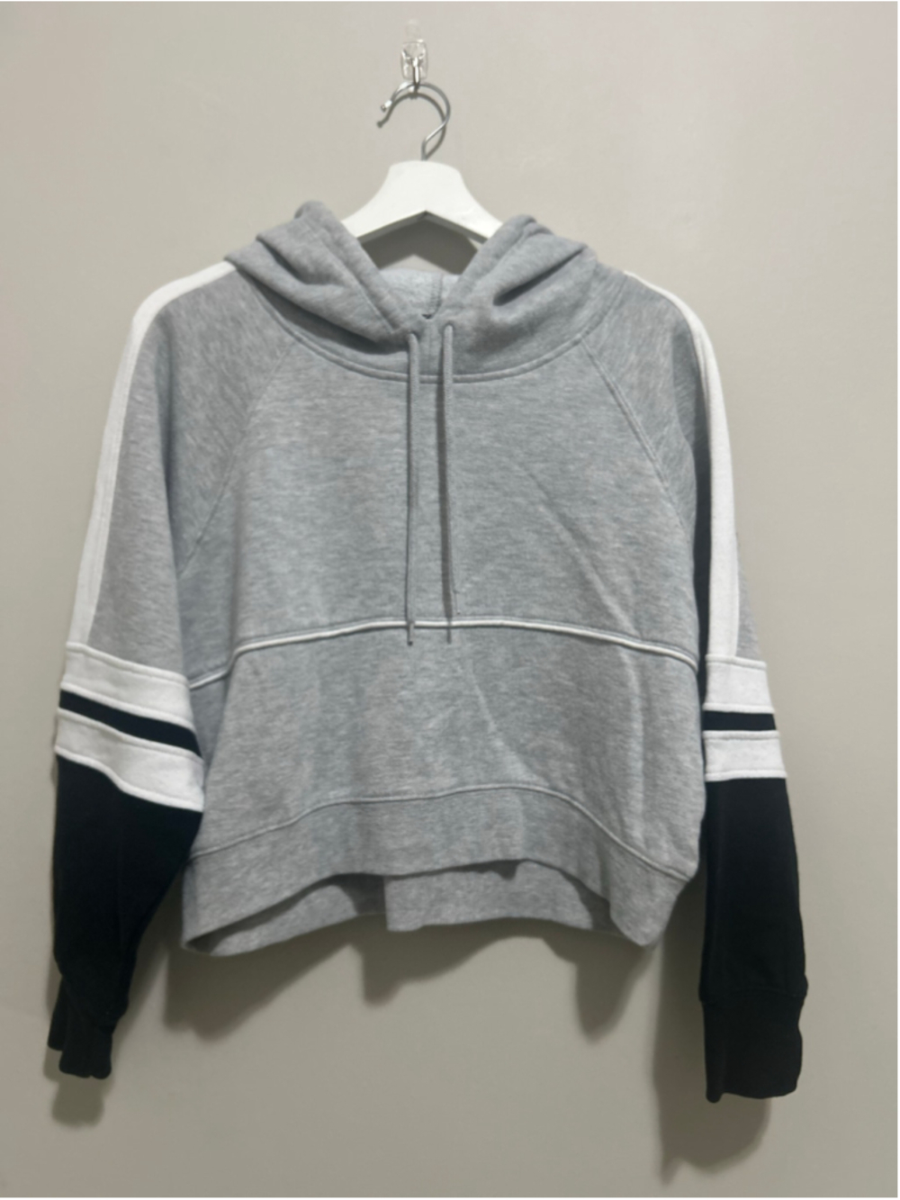 Women's Colorblock Hoodie Sweatshirt Size M Grey Black White